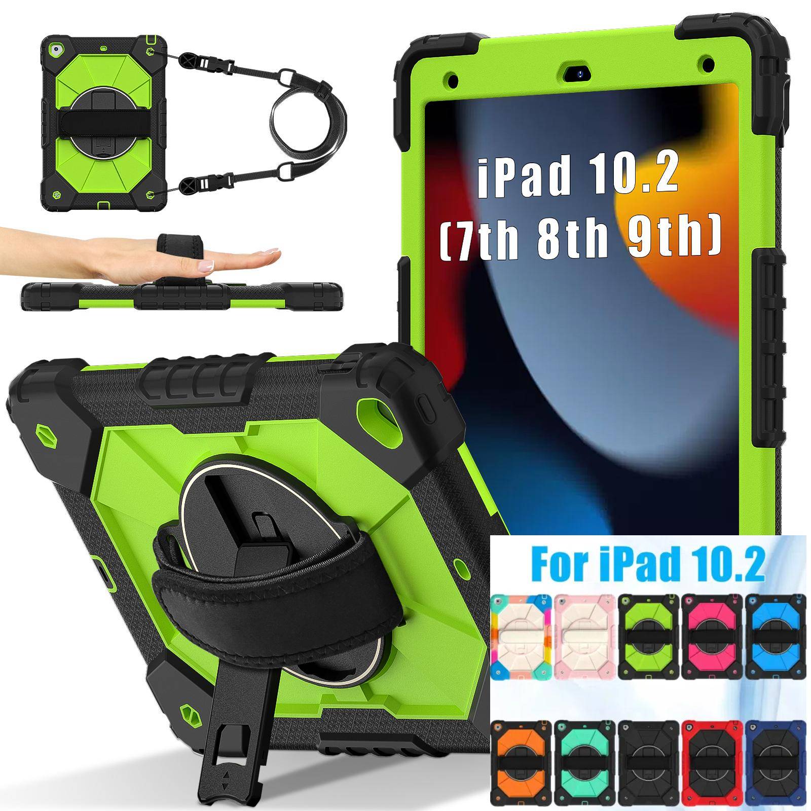 360-graders allsidigt skydd! Multifunktionellt surfplattfodral för iPad 10.2 (2019),iPad 7:e/ iPad 10.2 (2020),iPad 8:e/ iPad 10,2 (2021),iPad 9 grön