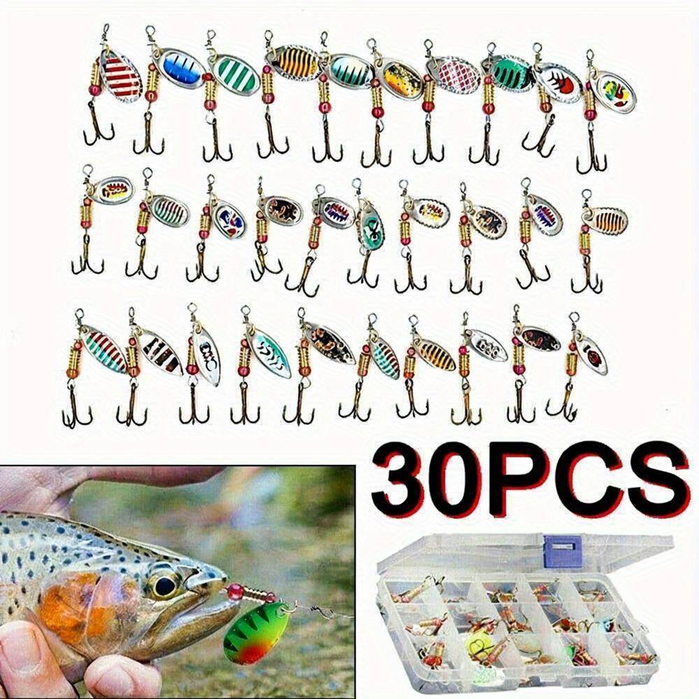 30x Metal Spinners Fishing Lures Sea Trout Pike Perch Salmon Tackle Box Set