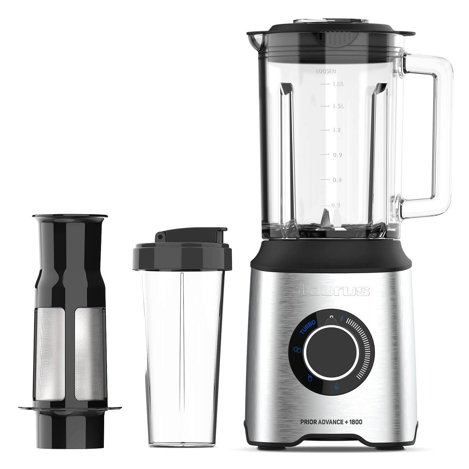 Blender TAURUS Prior Advance+, 1800W, 2 L glaskanna, pulpfilter