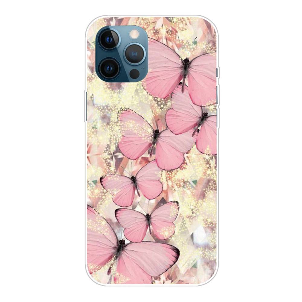IPhone 12- 12 Pro TPU-cover- Pink Butterflies