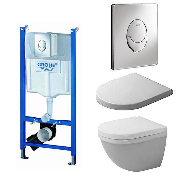 Toiletpakke m/ Duravit compact vægtoilet, toiletsæde, Grohe cisterne og betjeningsplade