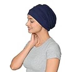 SAKUCHI Kemo Silkeslen mjuk slouchy Snood Bambu Cap Beanie, för kvinnor cancer håravfall turban, 95 % bambu viskos och 05 % elastan (stor), marinblå, L