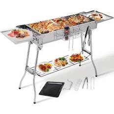 TEMU Charcoal Grill Xxl (122 * 30 * 75cm), Portable Charcoal Grill, Folding Grill Stainless Steel, Bbq Charcoal Grill With Pan, Adjustable Ventilation , Camping Grill For Garden Backyard Picnic
