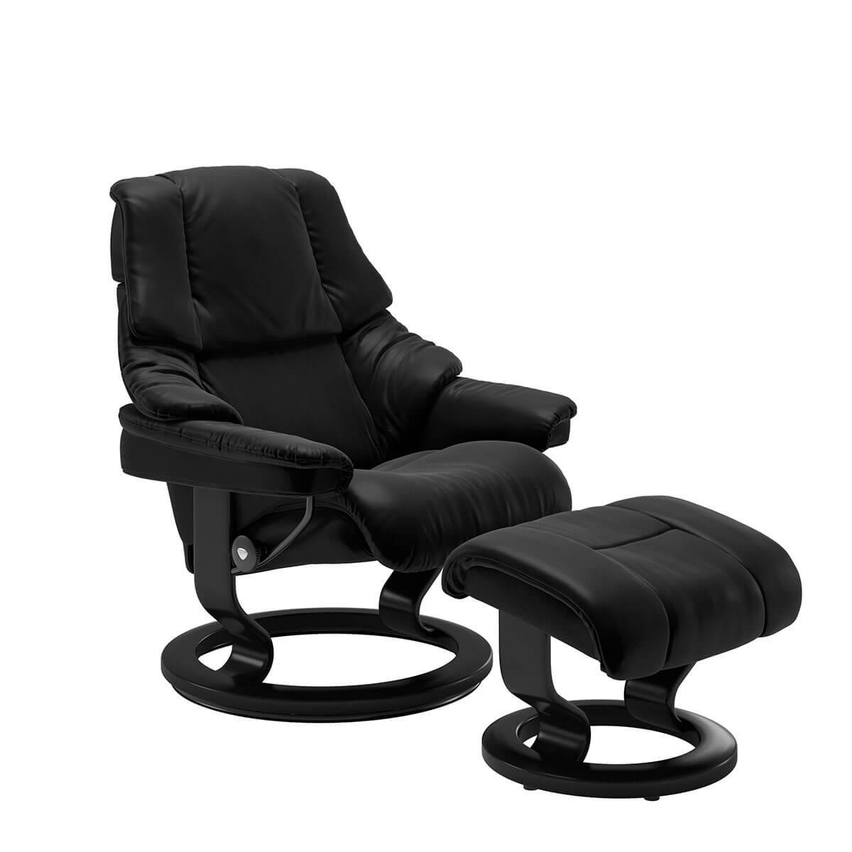 Stressless | Reno lænestol u. skammel-Batick Black læder-Large-Classic stel-i sort træ