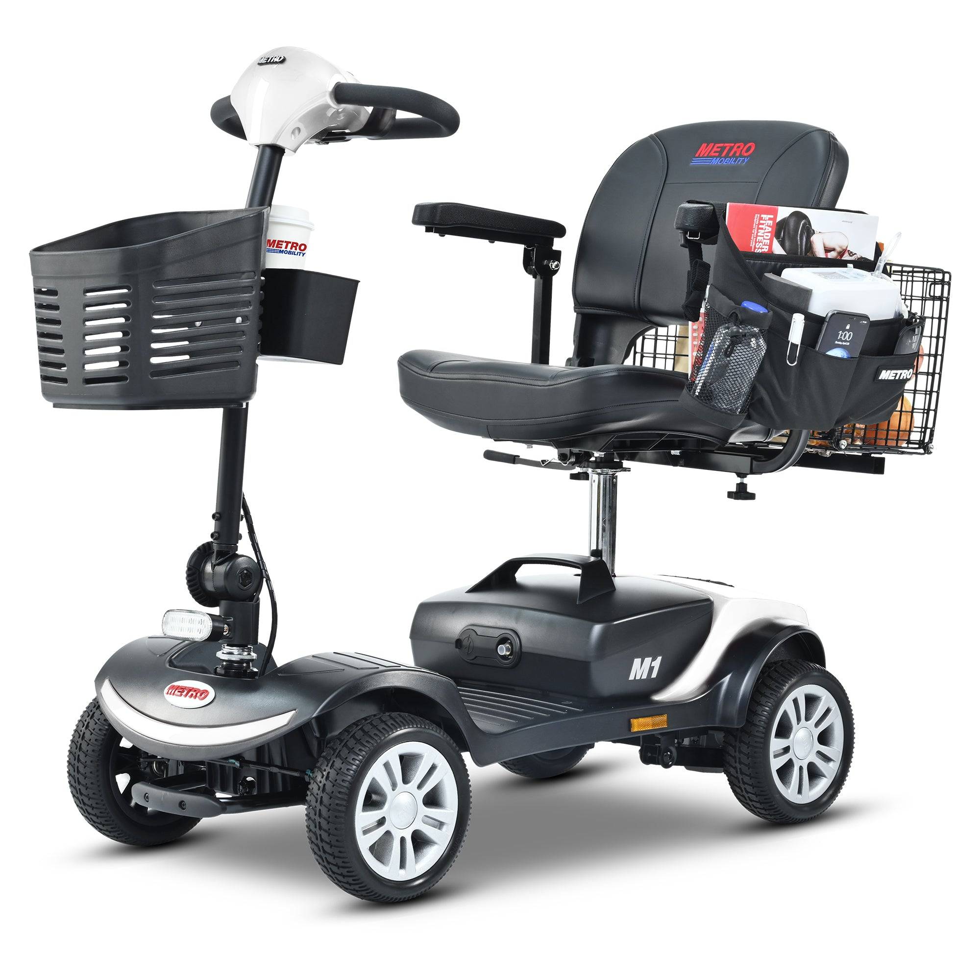 Four wheels Compact Travel Mobility Scooter with 300W Motor for Adult-300lbs, WHITE