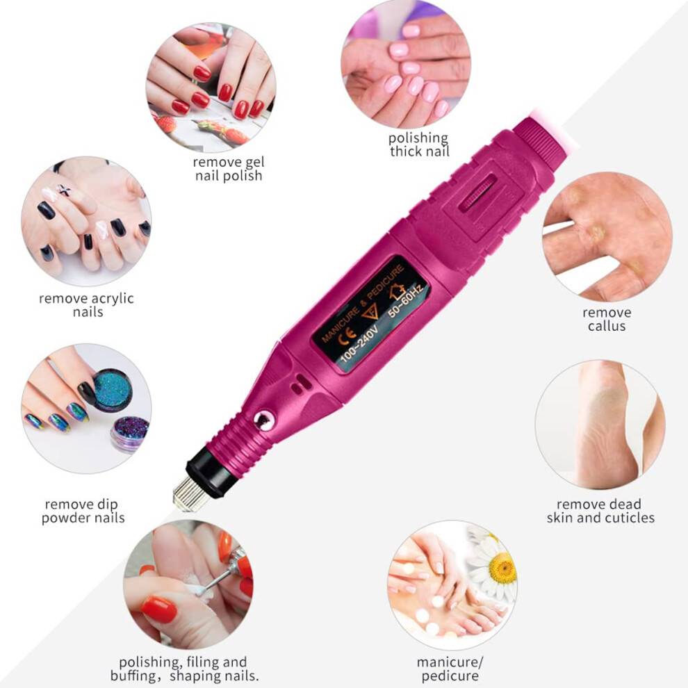 Bærbart elektrisk negleboremaskinesæt, professionelle manicure- og pedicureværktøjer, multifunktionsværktøj med let design og justerbar