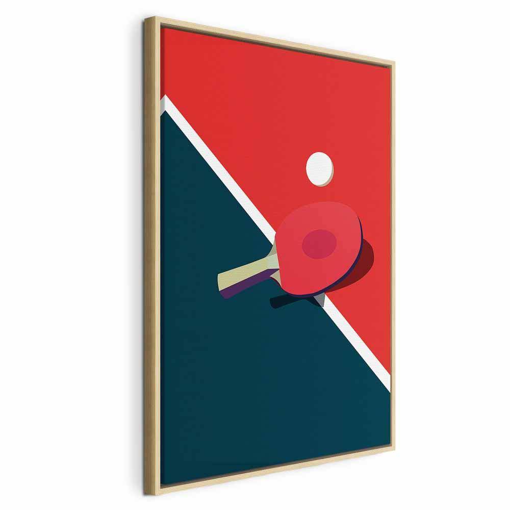 Lærredsbillede Bordtennis - bat og bold på bordet - 60 x 30 cm - I en naturlig træramme