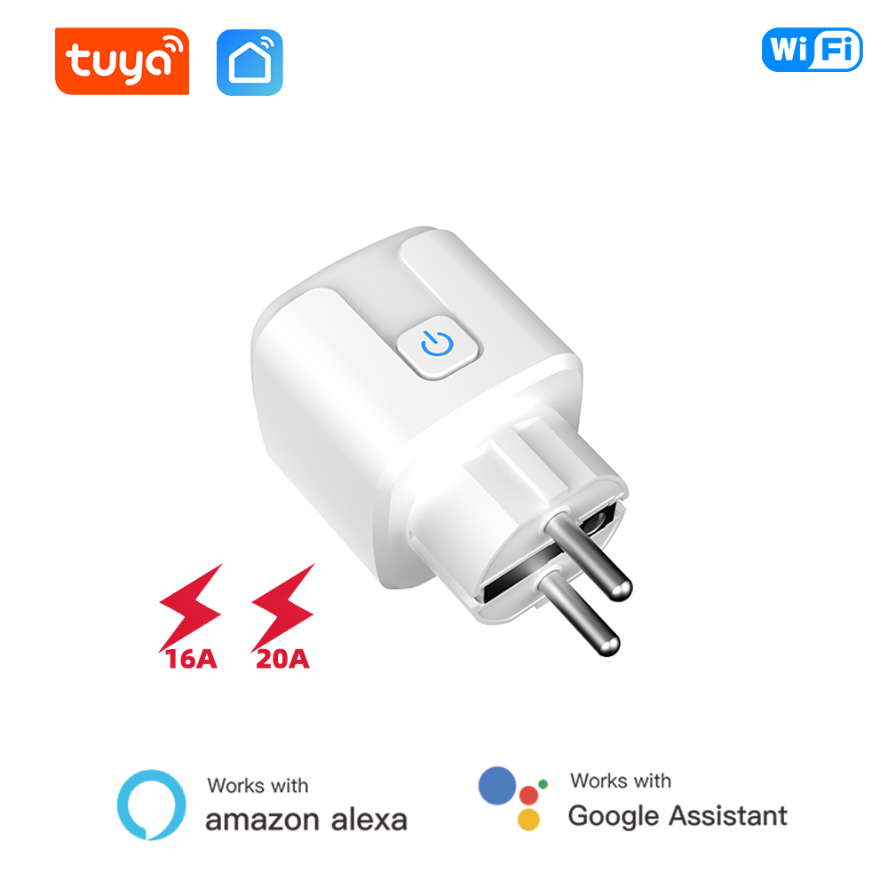 Tuya 20A WiFi Smart Plug EU Socket Energy Monitoring Timer App Voice Control Smart Life Compatible With Alexa Google Home