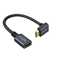 Twozoh Vinklad Mini HDMI till HDMI Adapterkabel 0,2M, Nylonflätad nedåt vinklad 90° graders Mini HDMI till HDMI-förlängningskabel stöder 3D/4K 1080p