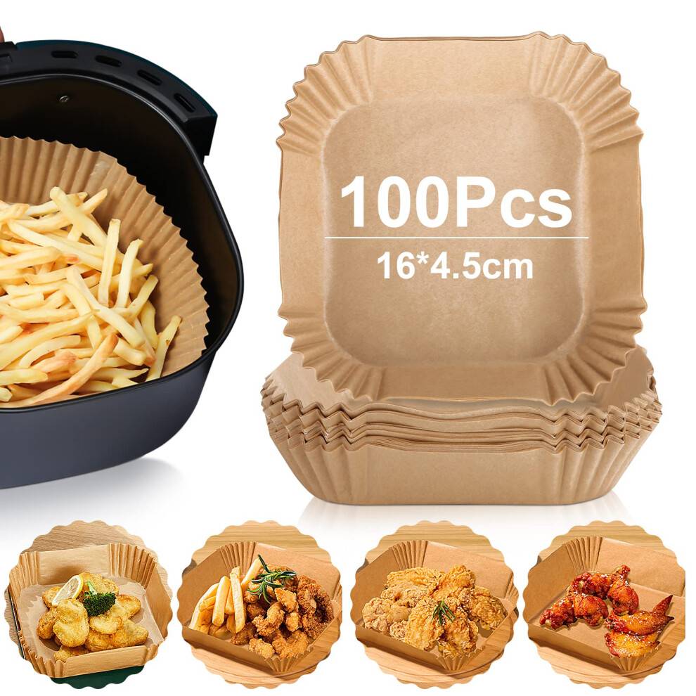 Non-stick bagepapir til kurve, varmebestandig op til 220C, 20 cm firkantede lag til airfryer-mikrobølgeovn, silikoneoliebelægning for nem