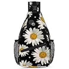 RIRIX vit tusensköna sling ryggsäck tusensköna crossbody väska mångsidig crossbody väska resa vandring bröstväska vardaglig dag väska, Som visat, 7.9*3.5*14.2 inches