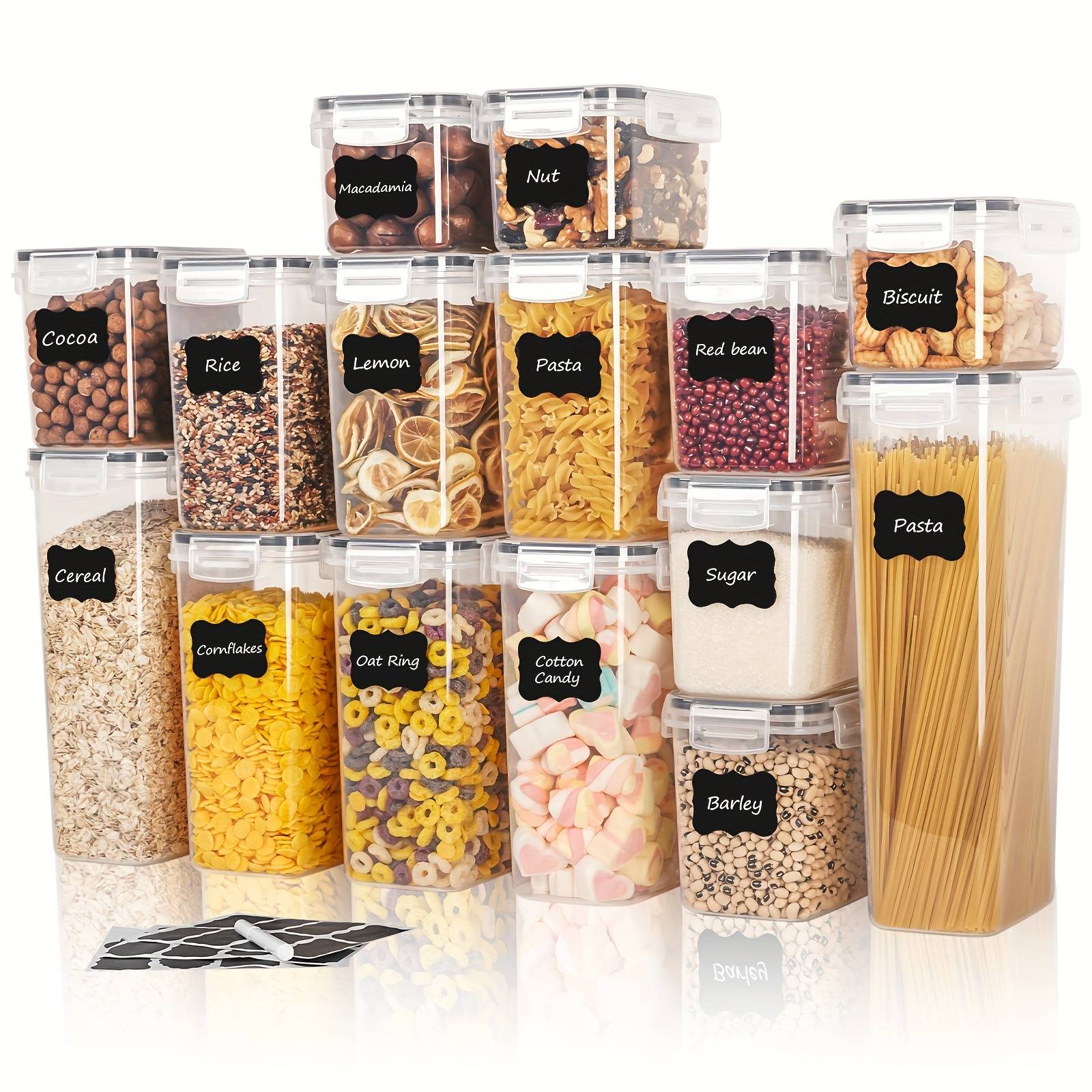 Thelife 15pcs Clear Plastic Snack And Spice Containers With Lids - Kitchen And Pantry Organization For Herbs, Coffee, Tea, And Spice Jars, For High-end Restaurants