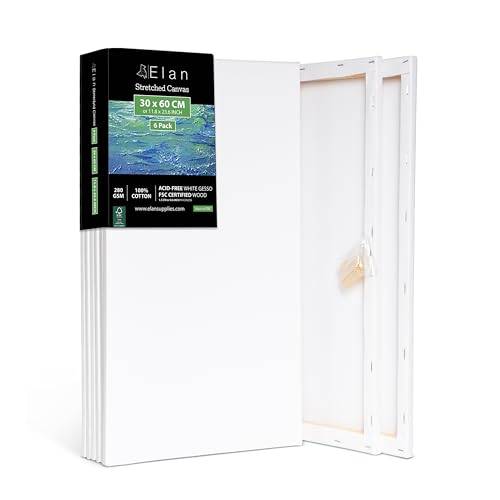 Elan spända målardukar 30x60 cm, 6-pack konstnärsdukar för målning 280 g/m²