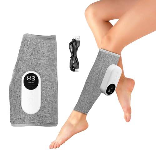 AOGOE Benmassör, vadmassage för cirkulation och smärtlindring, 3 intensitetsnivåer, 3 massagelägen, värmeterapi, knämassage med USB Type-C uppladdningsbar, trådlös design, justerbar storlek, grå