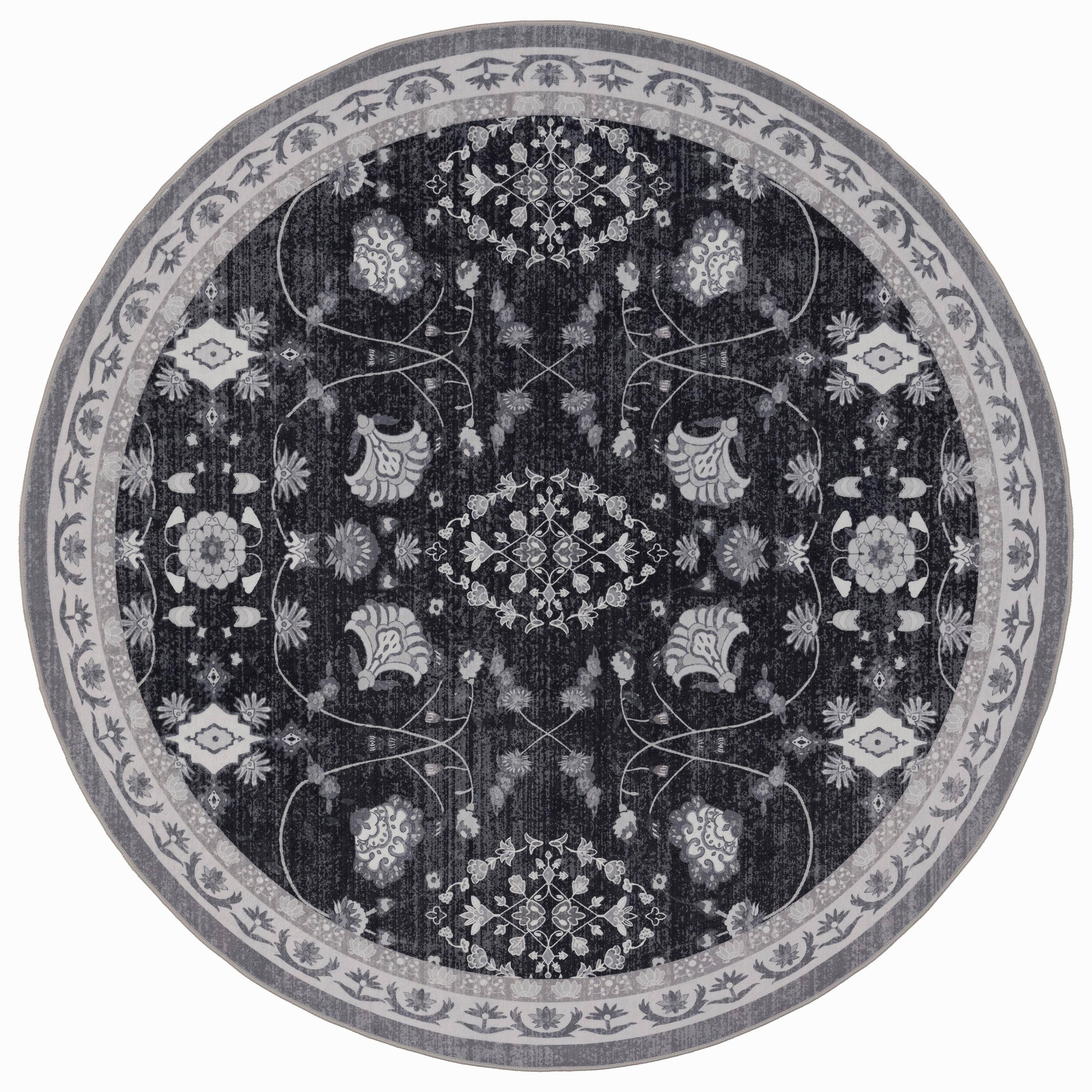 INKA Vintage-Orientalsk rundt kortluvet tæppe vaskbart sort - 120 x 120 cm