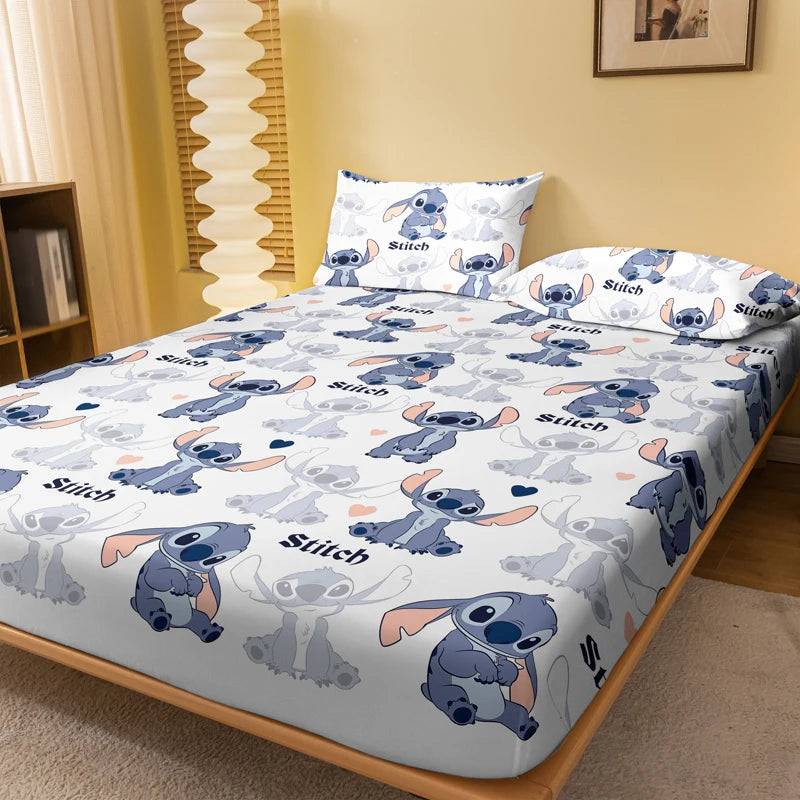 1 cartoon cute Stitch pattern digital printed frosted Fitted Sheett,bedroom printed bed cover,bedding(No pillowcase) - Dizai Colorful / 153x203cm