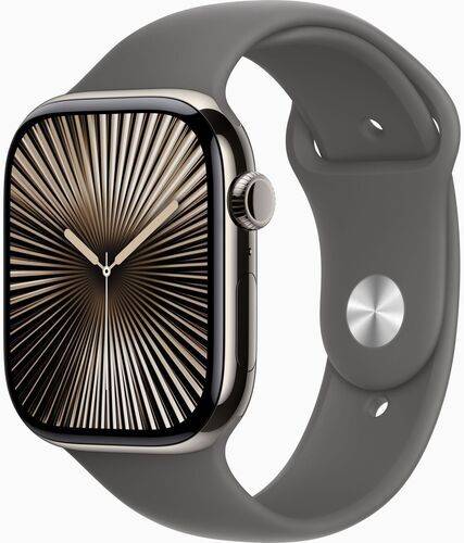 Apple Watch Series 10 Titanium 46 mm (2024) | GPS + Cellular | Natur | Sportsrem S/M | Stengrå