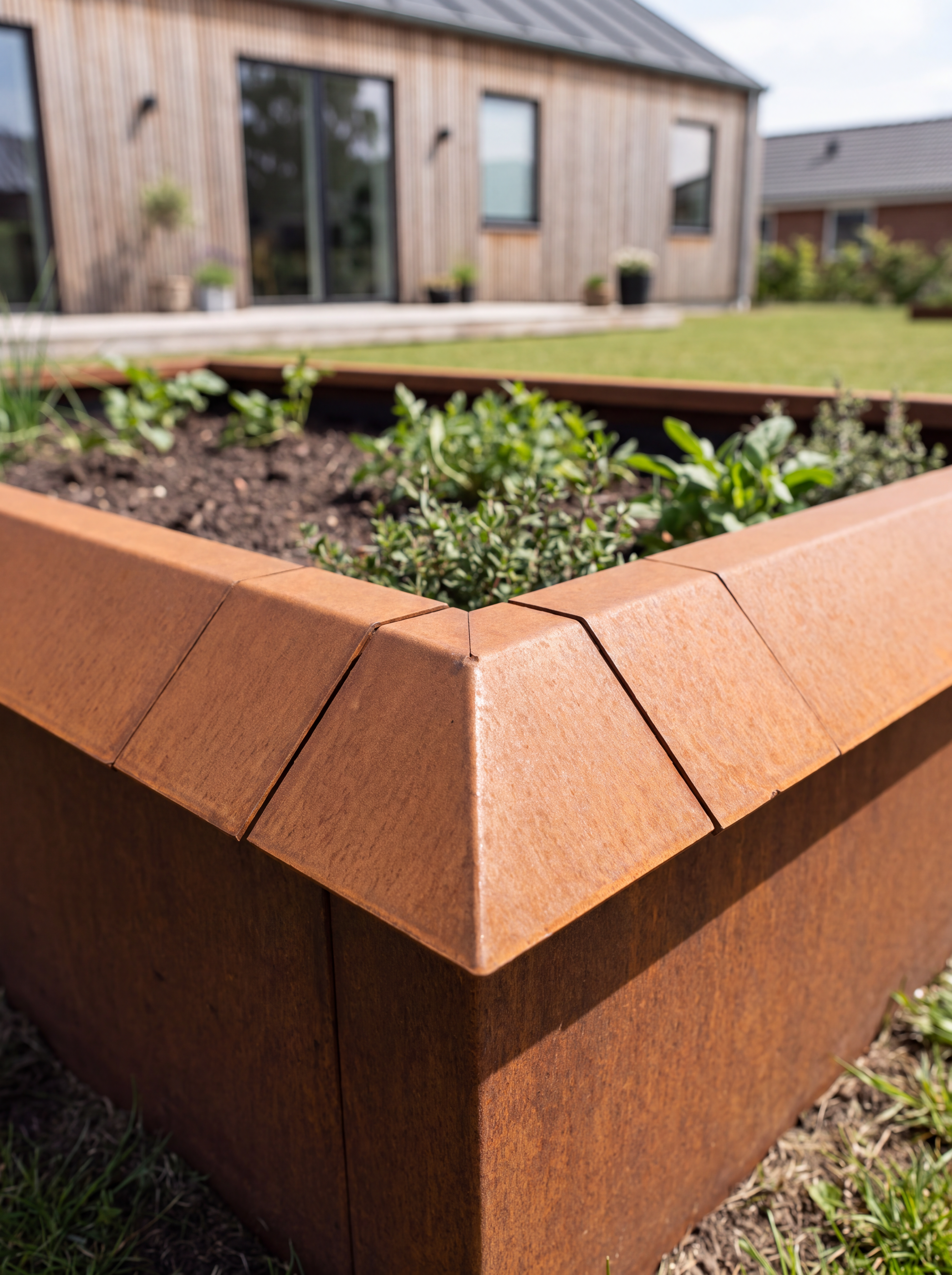 Sneglekant til modulopbyggede højbede - Corten stål / 45cm side
