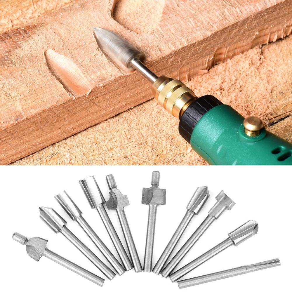 10PCS HSS Material Router Bits Set Precise Cutting Wear Resistance Engraving Bit Set Heat Resistance 1/8" Shank Wood Carving Bit