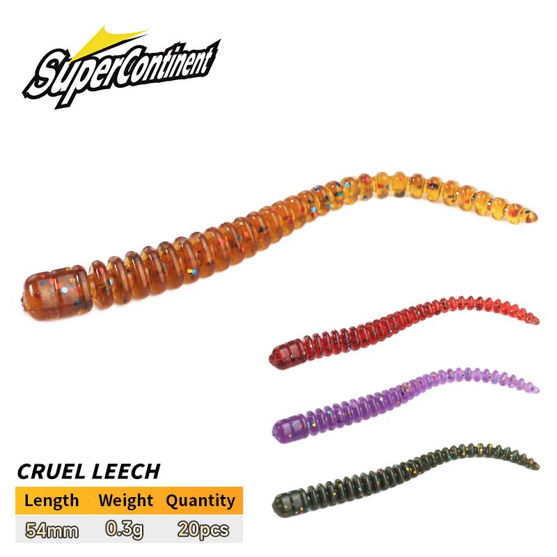 Supercontinent cruel leech Soft Baits  54mm/20pcs Artificial Fishing Lures Sea Worms Earthworm Fishing Soft Lures Wobblers