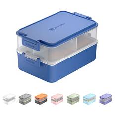 linoroso Lunchbox Erwachsene Brotdose mit 3 Fächern Bento Box mit Soßenbehälter und Geschirr Lunch Box für Mikrowelle und Spülmaschine Kunststoff BPA-frei Als Frühstücksbox Jausenbox - Klassisch Blau