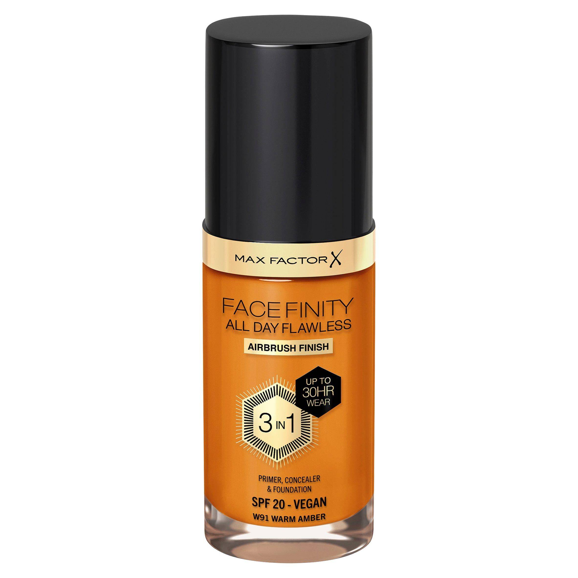 Max Factor Facefinity All Day Flawless 3 in 1 W91 Ambra calda 30ml — Fondotinta