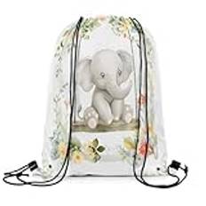 Dragsko gymsäck tecknad elefant gymnastikpåse vuxen ryggsäck unisex ryggsäck för kvinnor och män, för resor, yoga, simning, 36 x 42 cm