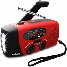 OBOSOE Krankradio med solceller, LED lommelygte og 2000mAh Powerbank SOS SUNMATIC - Vejrradio til hjemmet og camping nødsituationer med AM/FM radio