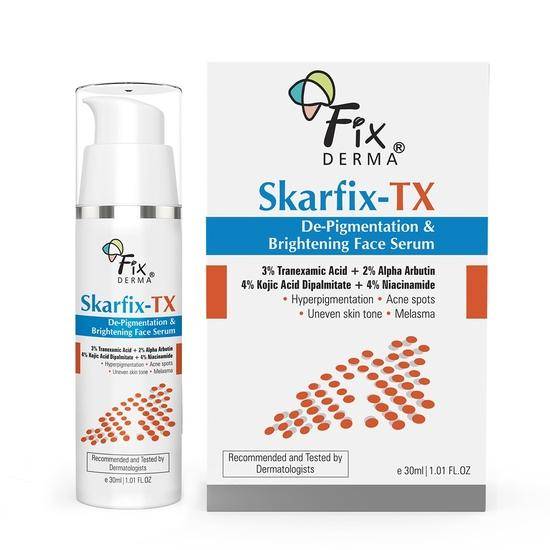Fixderma Skarfix 4% Kojicsyra Ansiktsserum för Uppljusning av ansiktet med 4% Niacinamid, 3% Tranexamsyra & 2% Alfaarbutin för Aknefläckar -30ml white