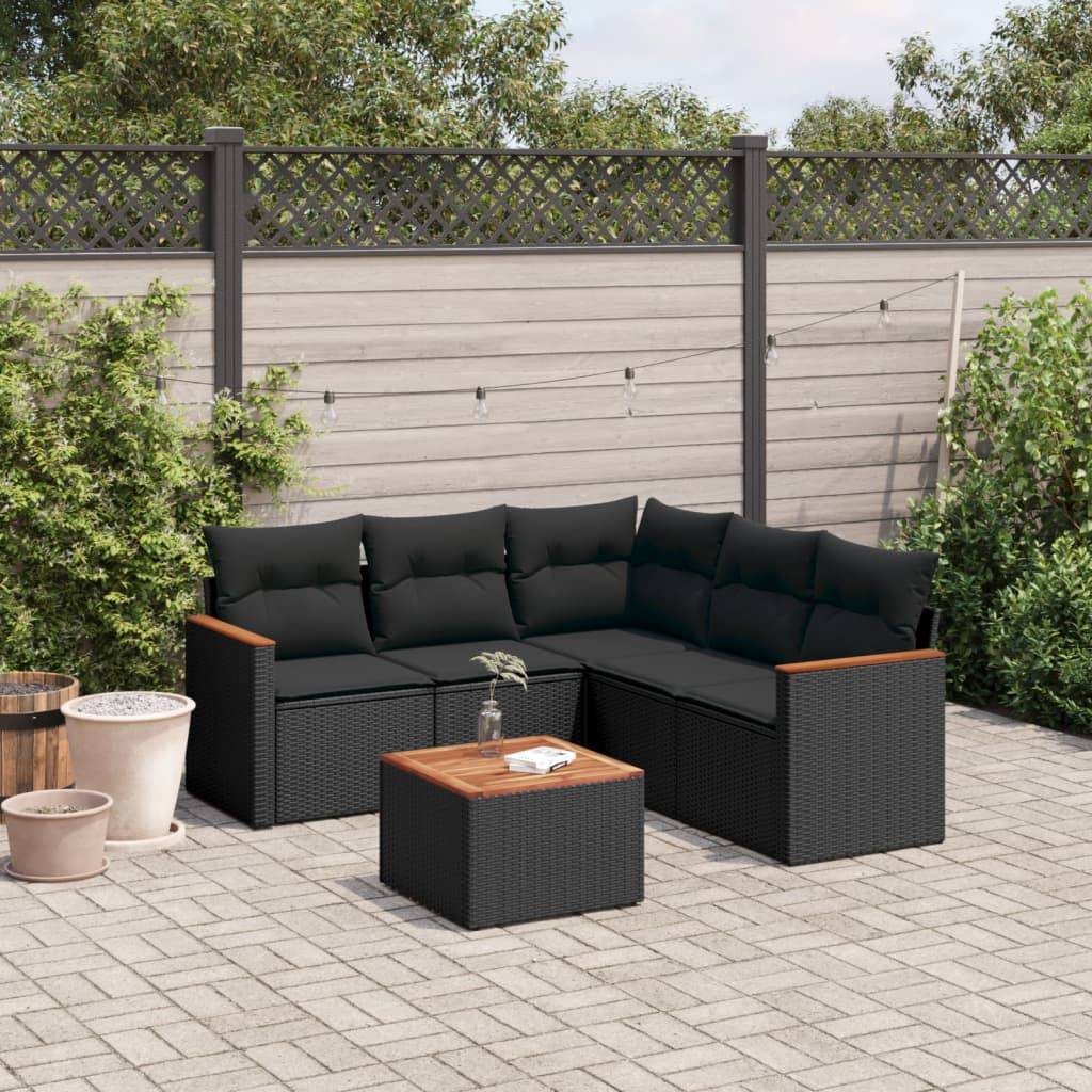 Sofasæt 5 Dele Med Hynder Polyrattan - Sort / Med bord