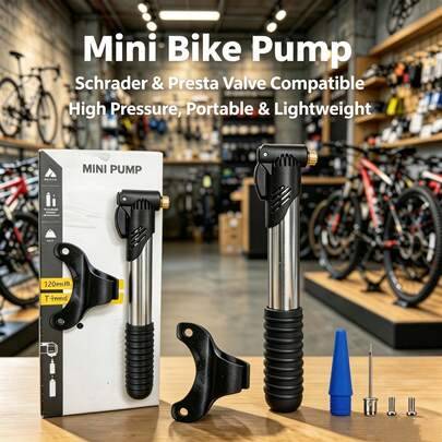 120PSI bärbar minicykelpump – kompatibel med Schrader- och Presta-ventil, teleskopisk cykelpumppump i aluminiumlegering, högtryckshandpumppump med mon (En-Storlek)