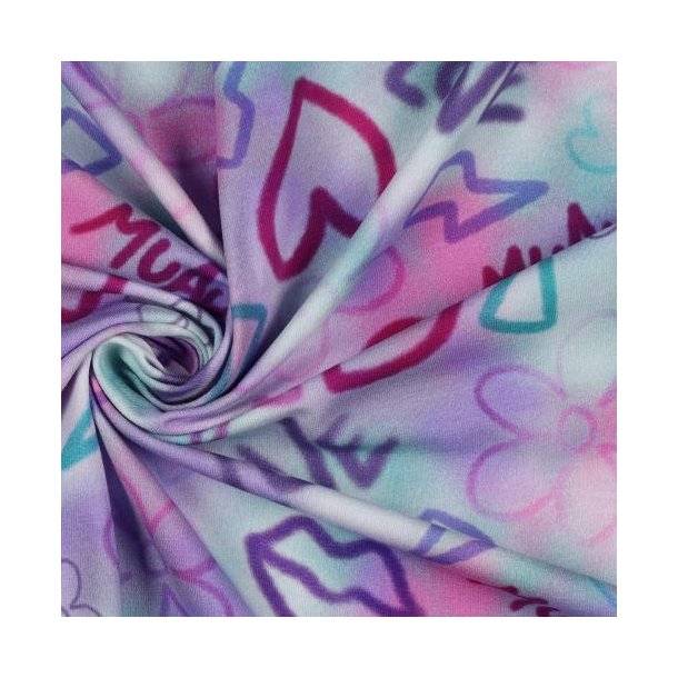 Økotex bomulds jersey Girly graffiti, Light Lavender