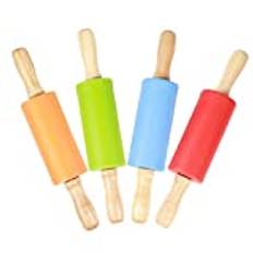 Kavel, 4PCS Mini Kavel Trähandtag Non-Stick Silikon Rolling Pins för barn i Eat-in Kitchen Baking Tool