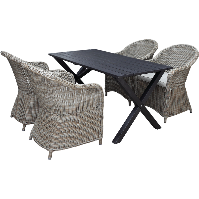 Utomhusmöbelgrupp 150 cm Bord & 4 Belize naturell stolar Baltic Garden