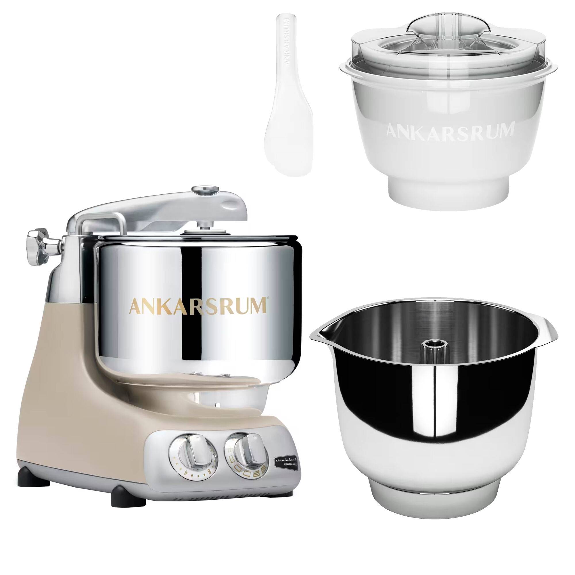 Ankarsrum Assistent Original AKM 6230 köksmaskin med glasstillbehör och extra vispskål, harmony beige - Harmony beige