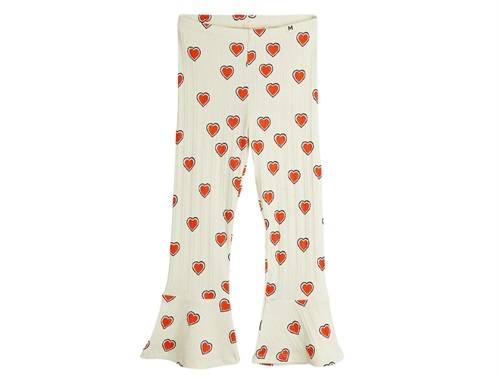 Mini Rodini Bukser Offwhite Med Svaj Og Hjerteprint - Str. 4-5y 104/110cm