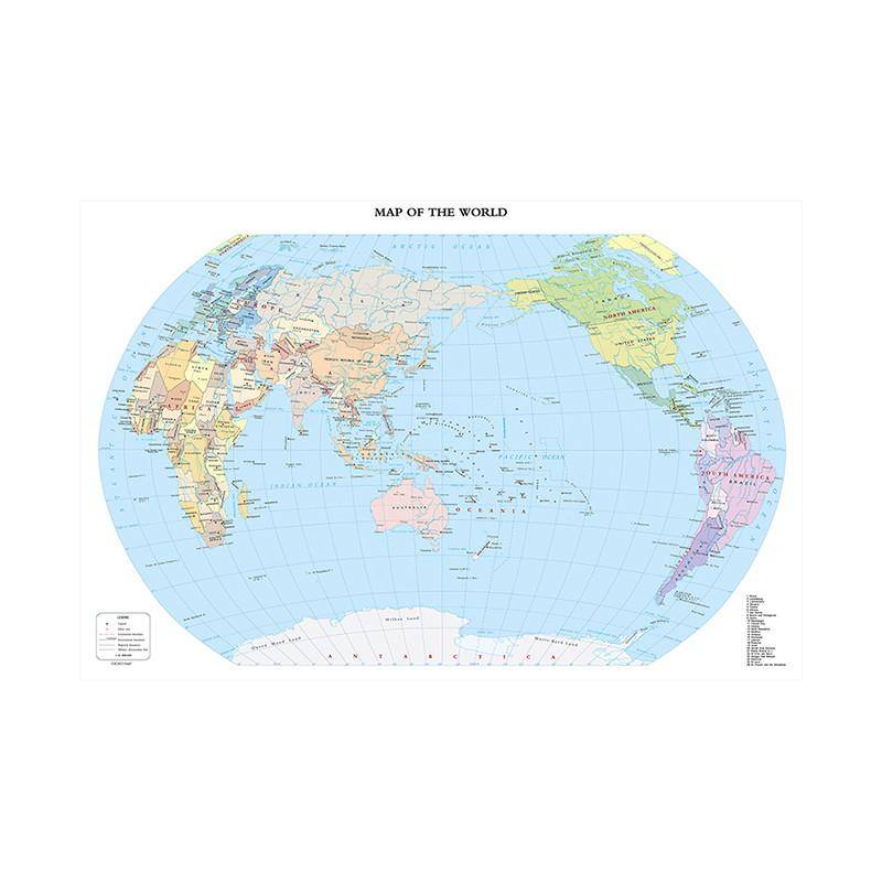 Världskarta Affisch Stor Stilla Havet Centrerad Väggkonst Dekoration för Klassrum Kontor Skola Studier Geopolitisk Referenskarta white