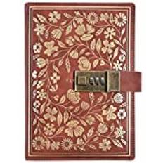 LinYesh Vintage Läder Dagbok med Kombinationslås, B6 Präglad Blomma Hemlig Dagbok Linjerat Papper för att Skriva, Dagbok Bok för Män Kvinnor Flickor Pojkar, 20x14CM