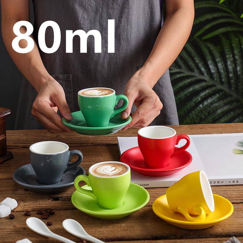 förtjockad enfärgad 80cc 80ml keramisk kaffekopp med fat espressokoppset matt vit färg