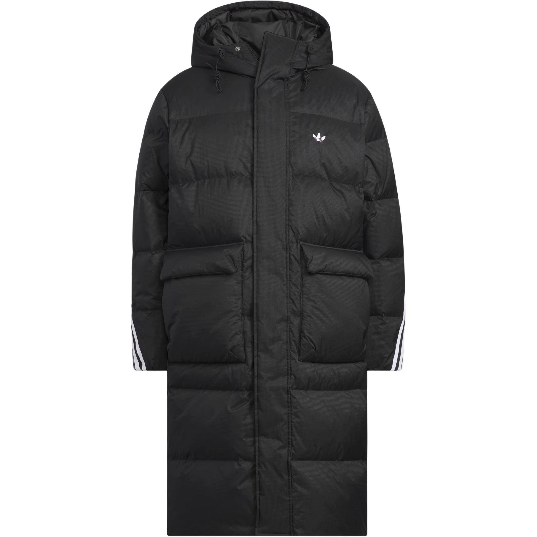 Adidas Originals FW25 Lång Dunjacka Tre Ränder Varm Lös Ankdun Huva Dragkedja Lång Dunkappa Unisex Ytterkläder KC2564 2XL