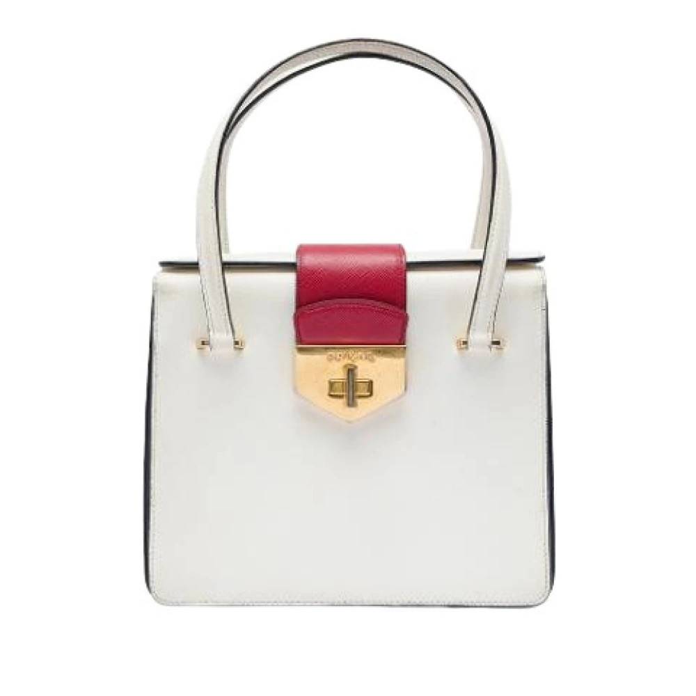 Prada Vintage Pre-owned Saffiano Læder Håndtaske - Vintage - Dame - Hvid - ONE SIZE - Læder