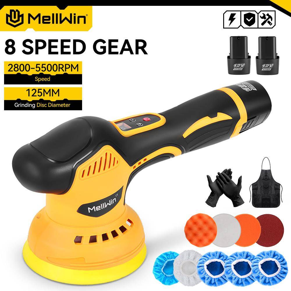 MELLWIN 125mm 8 Växlar Digital Display Sladdlös Elektrisk Bilpolermaskin Bilpolering Vaxning Slipmaskin För Makita 21V 18V Batteri 1 Battery Set