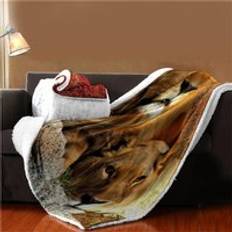 Sholisa fleece kasta fluffig filt varm tjock häst vår / höst 3d tryckt lejon för hemresa picknick - 80 x 130cm