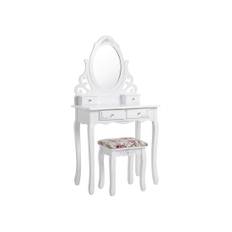 Princess Sminkbord Pall Set och 360 graders svängbar spegel Sminkbord 4 lådor Sminkbord