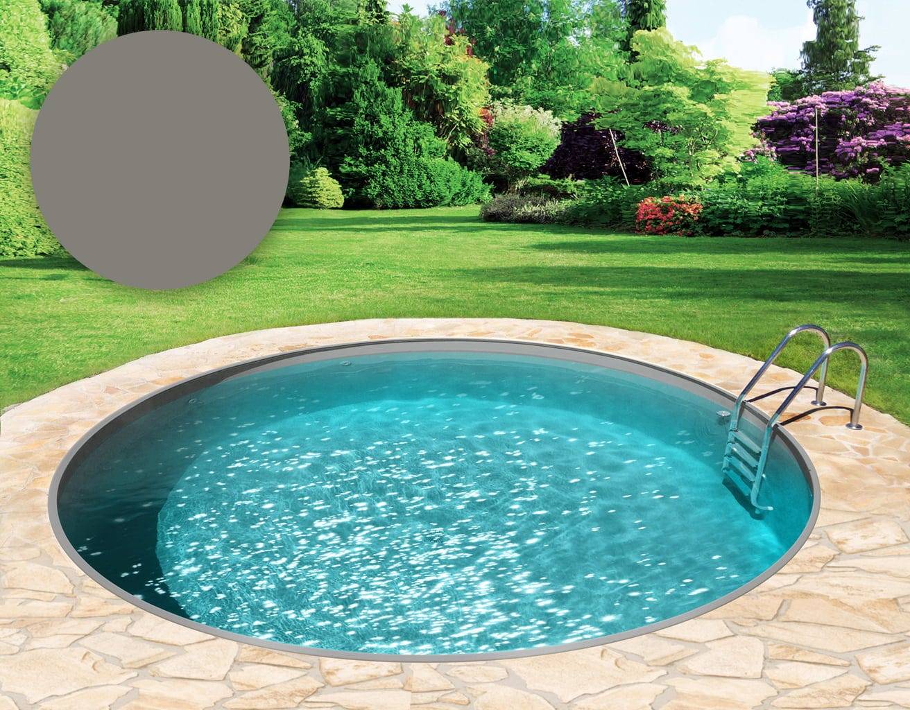 Poolfolie Rund Ø 350 x 120 cm - Grau, Stärke 0,8 mm / mit Einhängebiese P1