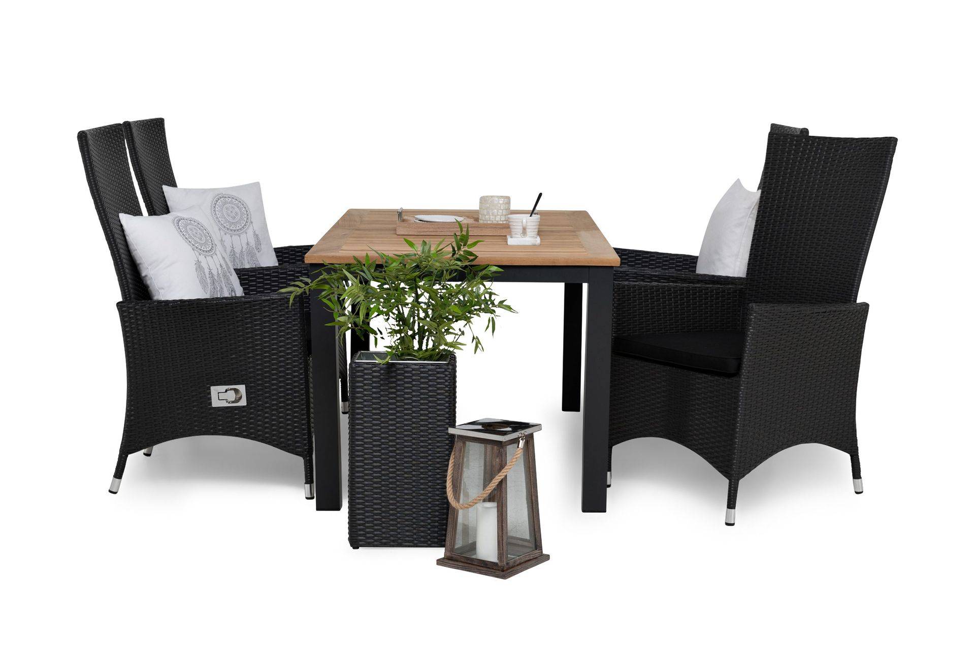 Comfort Garden Las Vegas Matgrupp 152-210 + 4 Jenny Ställbar Fåtölj - Inkl Dyna Svart/Teak/Svart Matgrupper utomhus