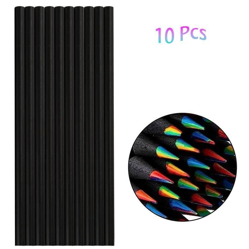 10 Pcs Colored Black Wood Pencils 7 In 1 Rainbow Drawing Pencil for Sketching Doodling Coloring Painting
