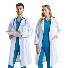 KUMARS Vit labbrock, dam herr labbrockar, bomull polyester forskarrock läkarrock medicinsk rock, unisex vit labcoat skyddande arbetskläder laboratorium rock kostym fin klänning med fickor, L