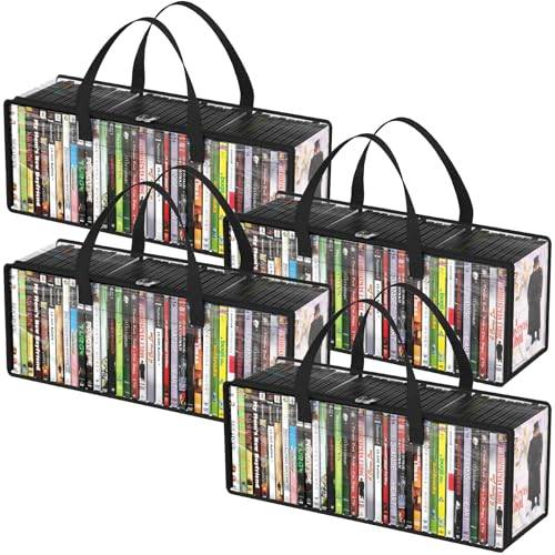 Lifewit DVD-förvaringsväskor, transparent PVC-organisatör för Blu-ray och filmer, VHS- och mediefodral med handtag och dragkedja, 140 DVD-kapacitet (35 per väska), 4 stycken