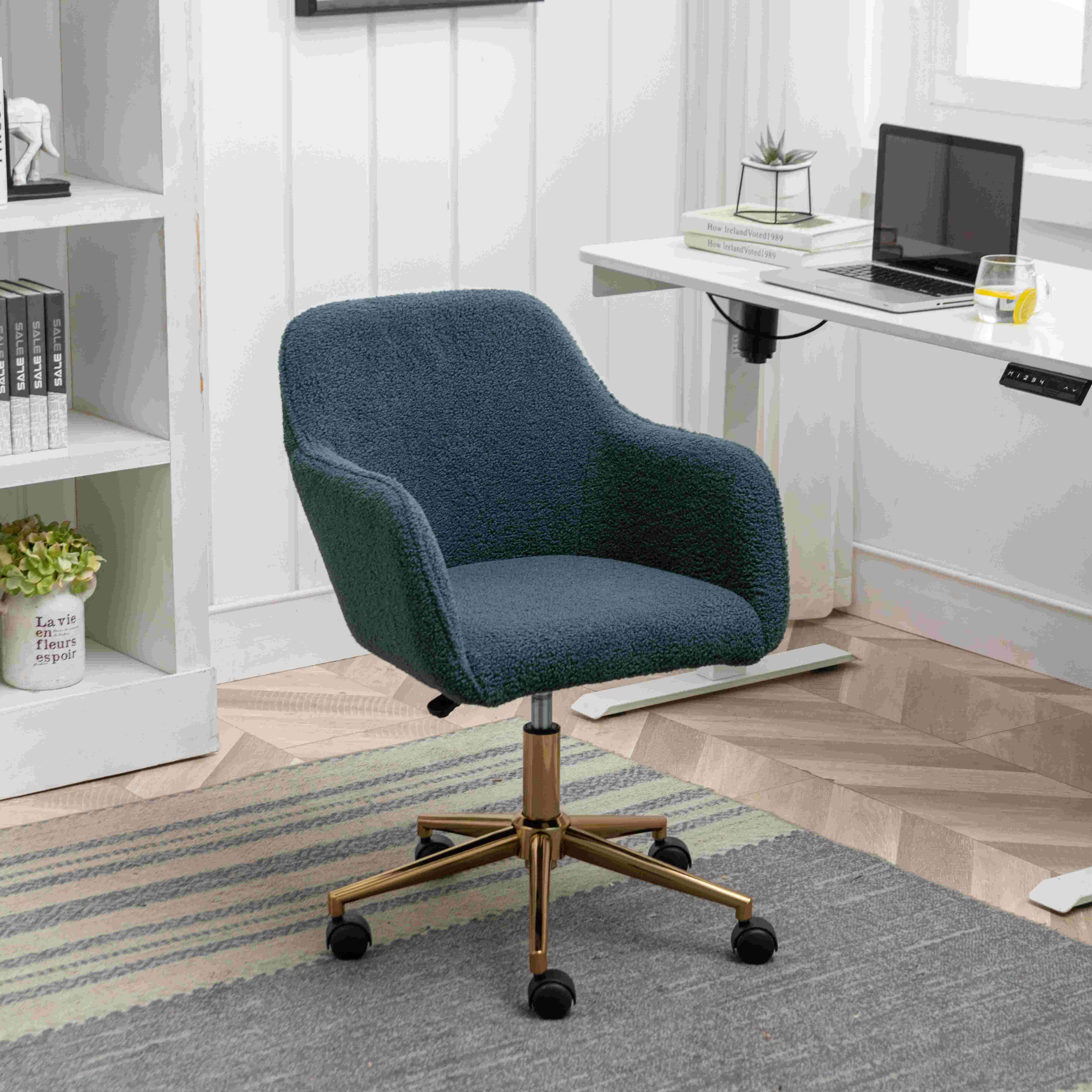 Swivel Desk Chair, Adjustable Height, Ergonomic Backrest, Gold Legs, Stylish Vanity Chair with Arms, 58x58x86 cm, Green Aosom UK